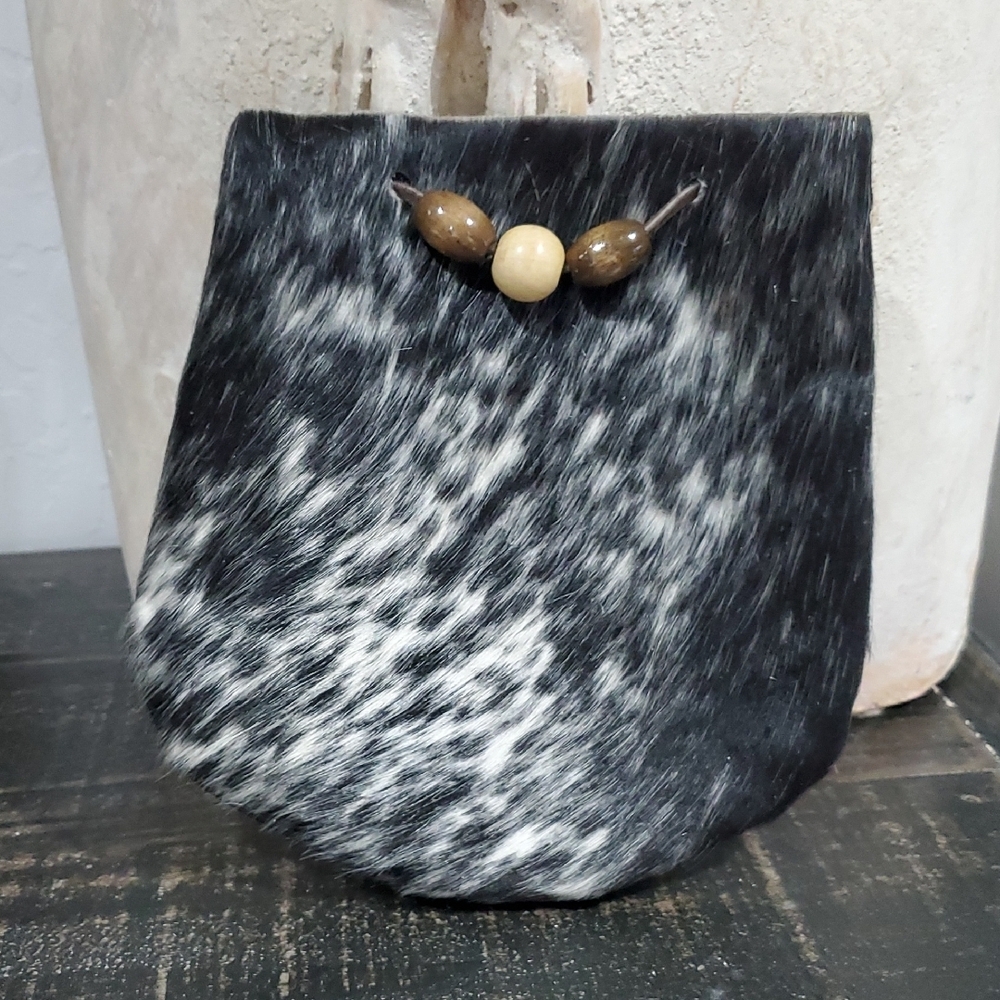 NWOT Black and White Leather Hair On Hide Medicine Bag Bead Detail Mohawk Native